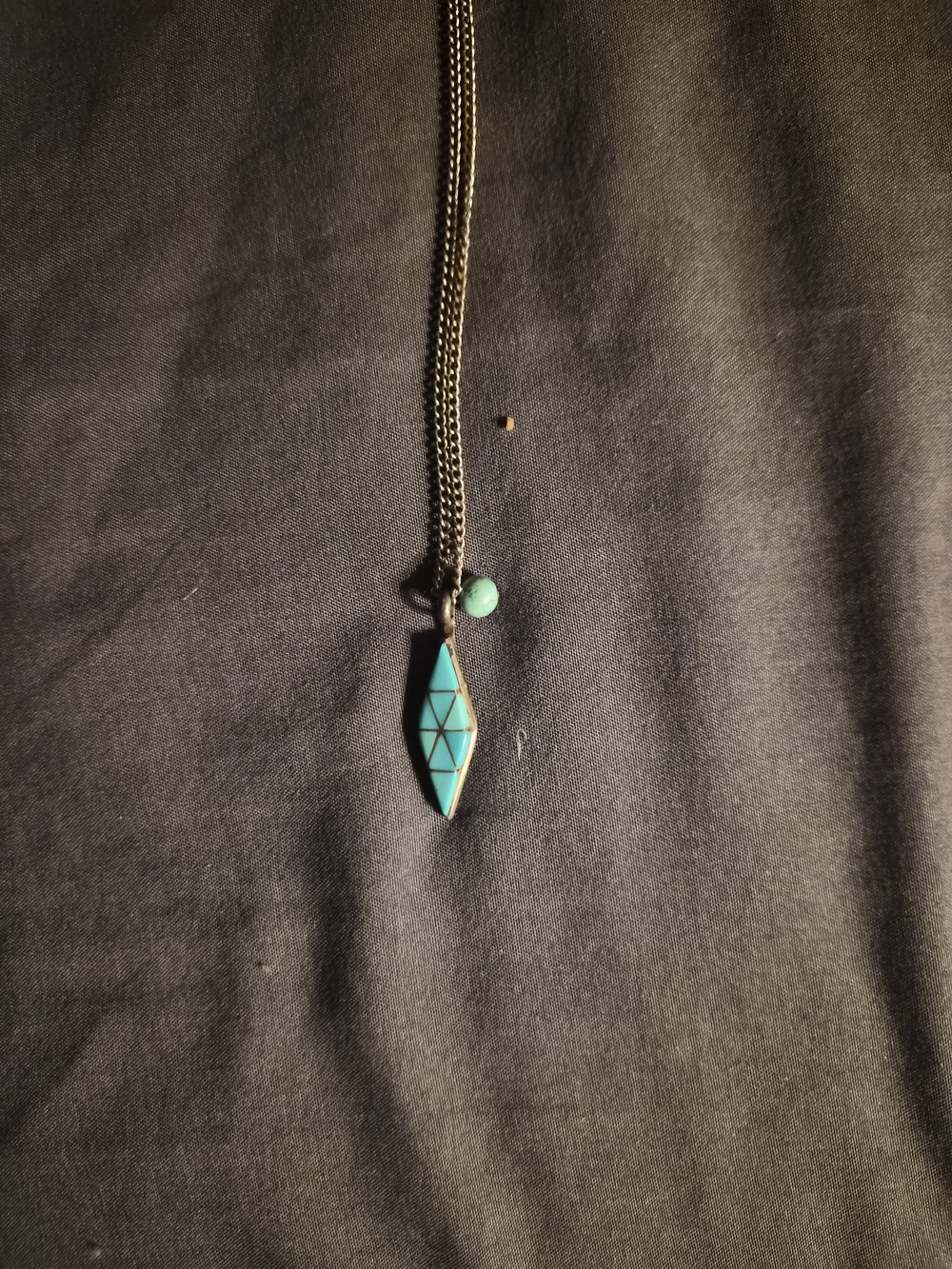 VTG Zuni Sterling Silver Turquoise Inlay Diamond Pendant Necklace J&R C Signed